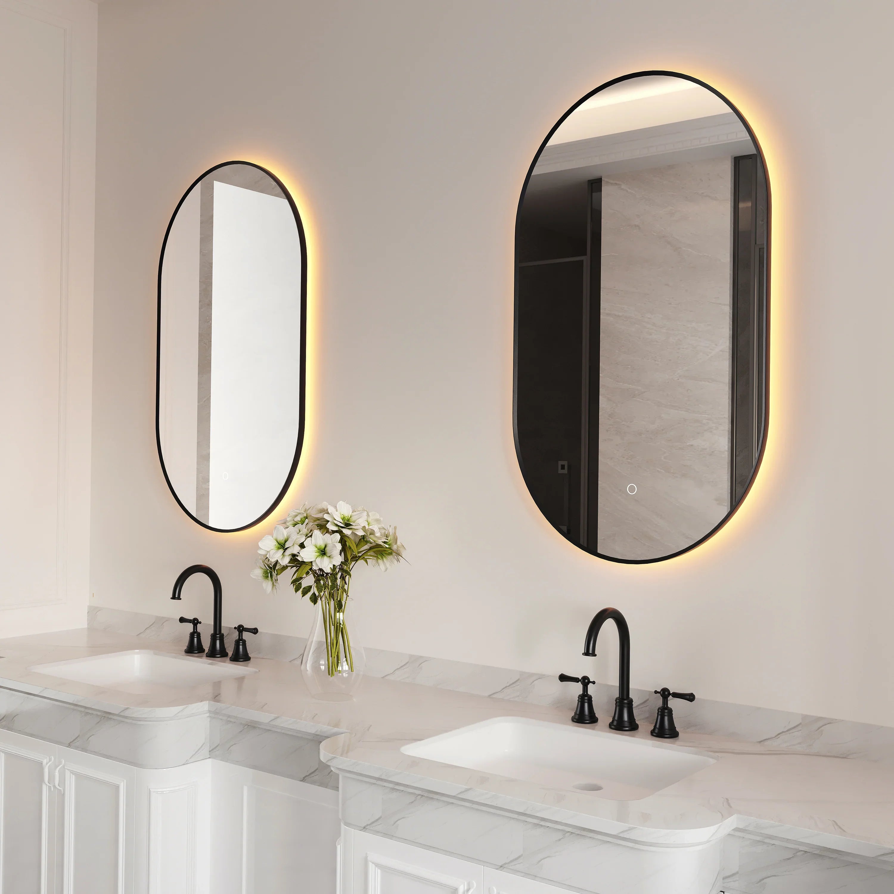 24" x 40" LED Oval Bathroom Mirror with Black Frame and Defogger