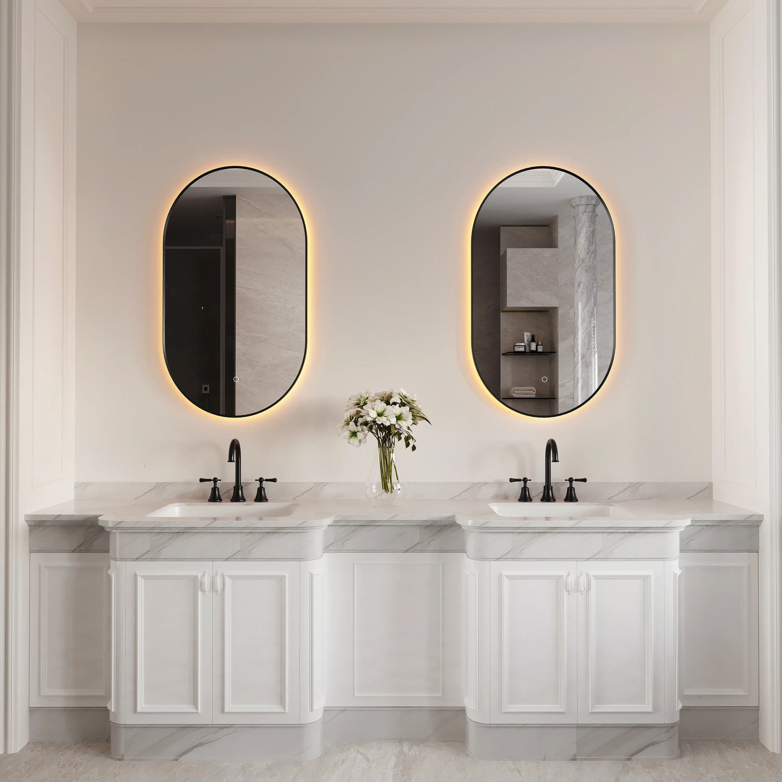 24" x 40" LED Oval Bathroom Mirror with Black Frame and Defogger