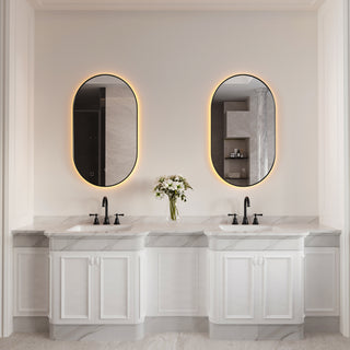 Miroir de Salle de Bain Ovale à DEL 24 po x 40 po avec Cadre Noir – Miroir Antibuée avec Contrôle de Gradation Adaptatif, Luminosité et Température de Couleur Réglables (3000K/4000K/6000K)