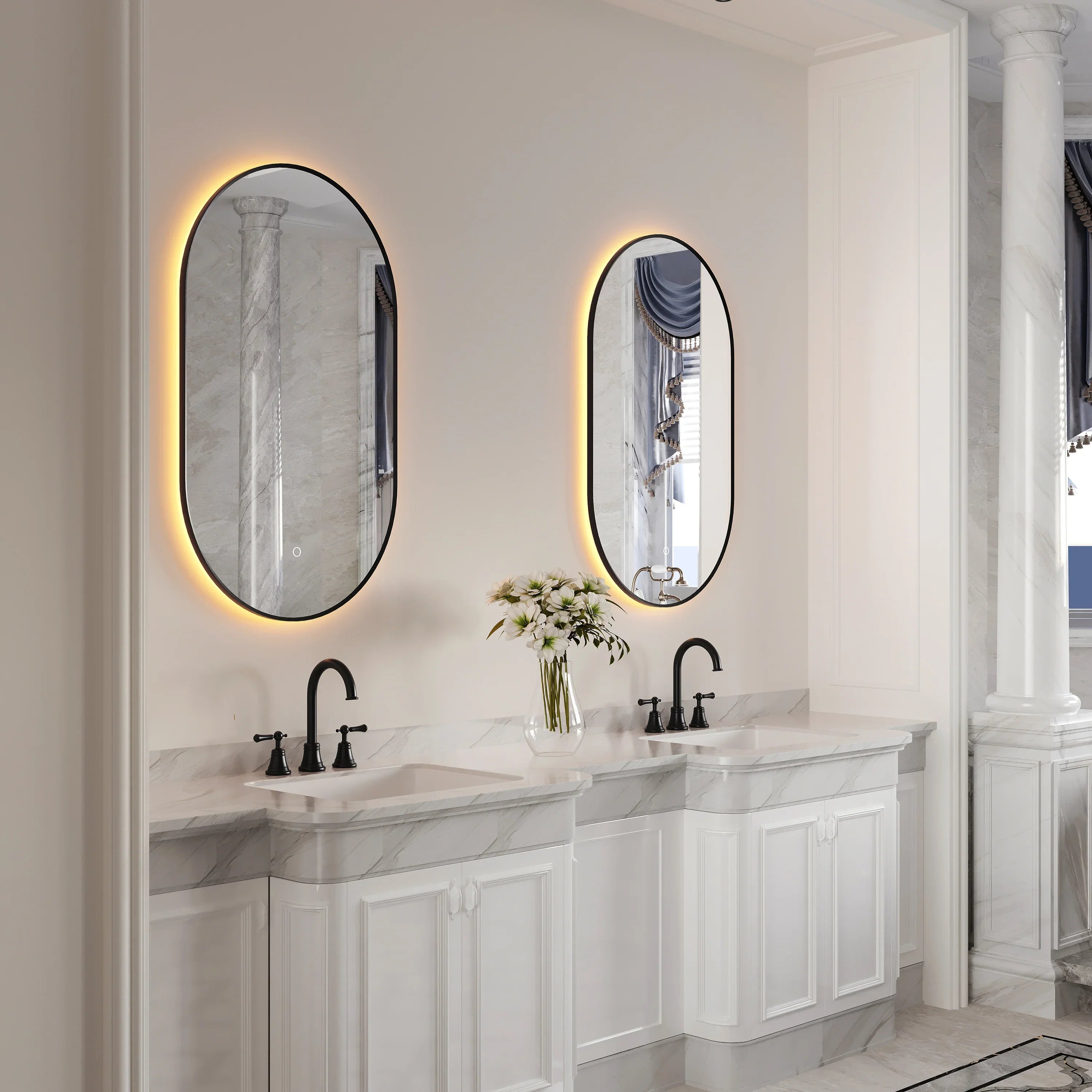 24" x 40" LED Oval Bathroom Mirror with Black Frame and Defogger