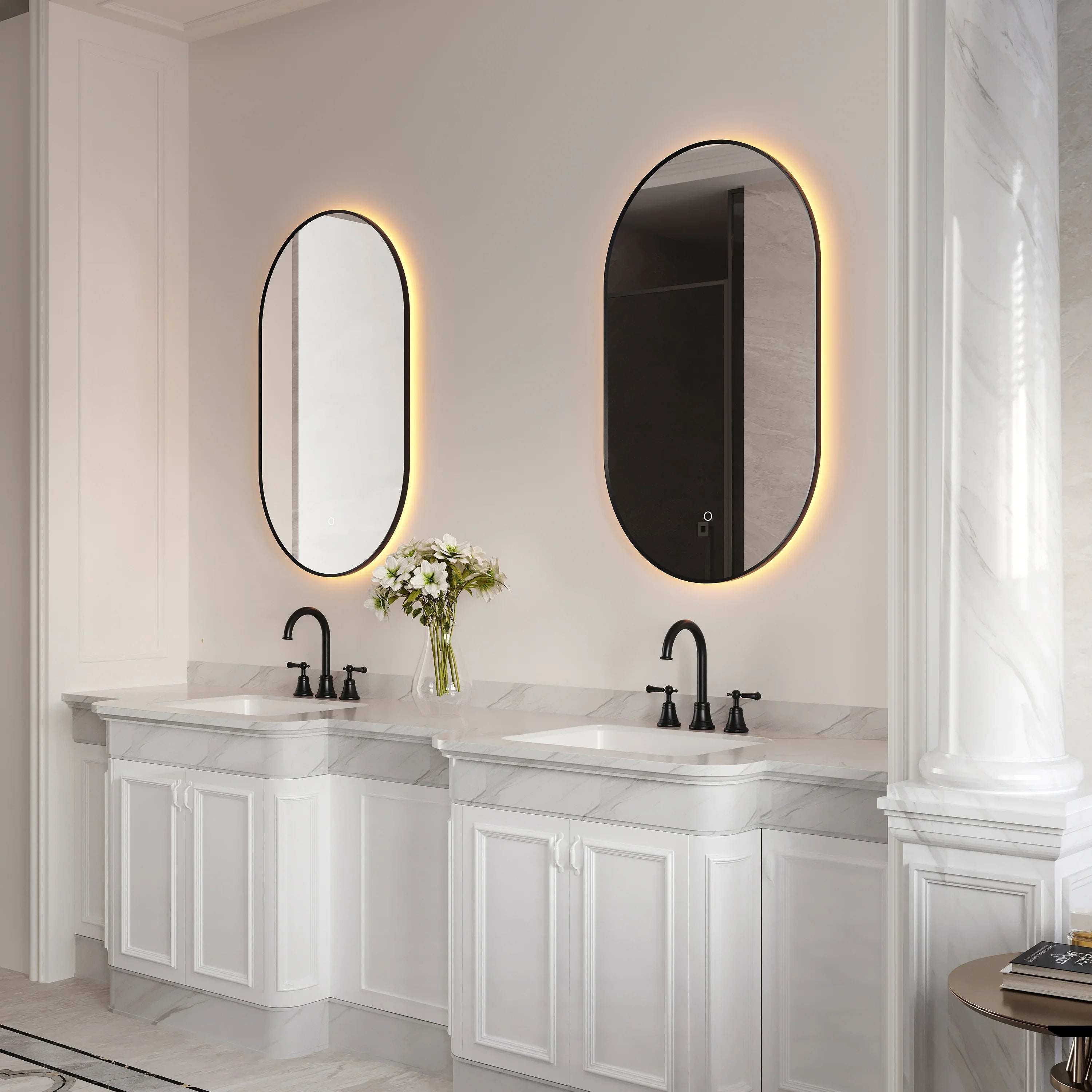 24" x 40" LED Oval Bathroom Mirror with Black Frame and Defogger