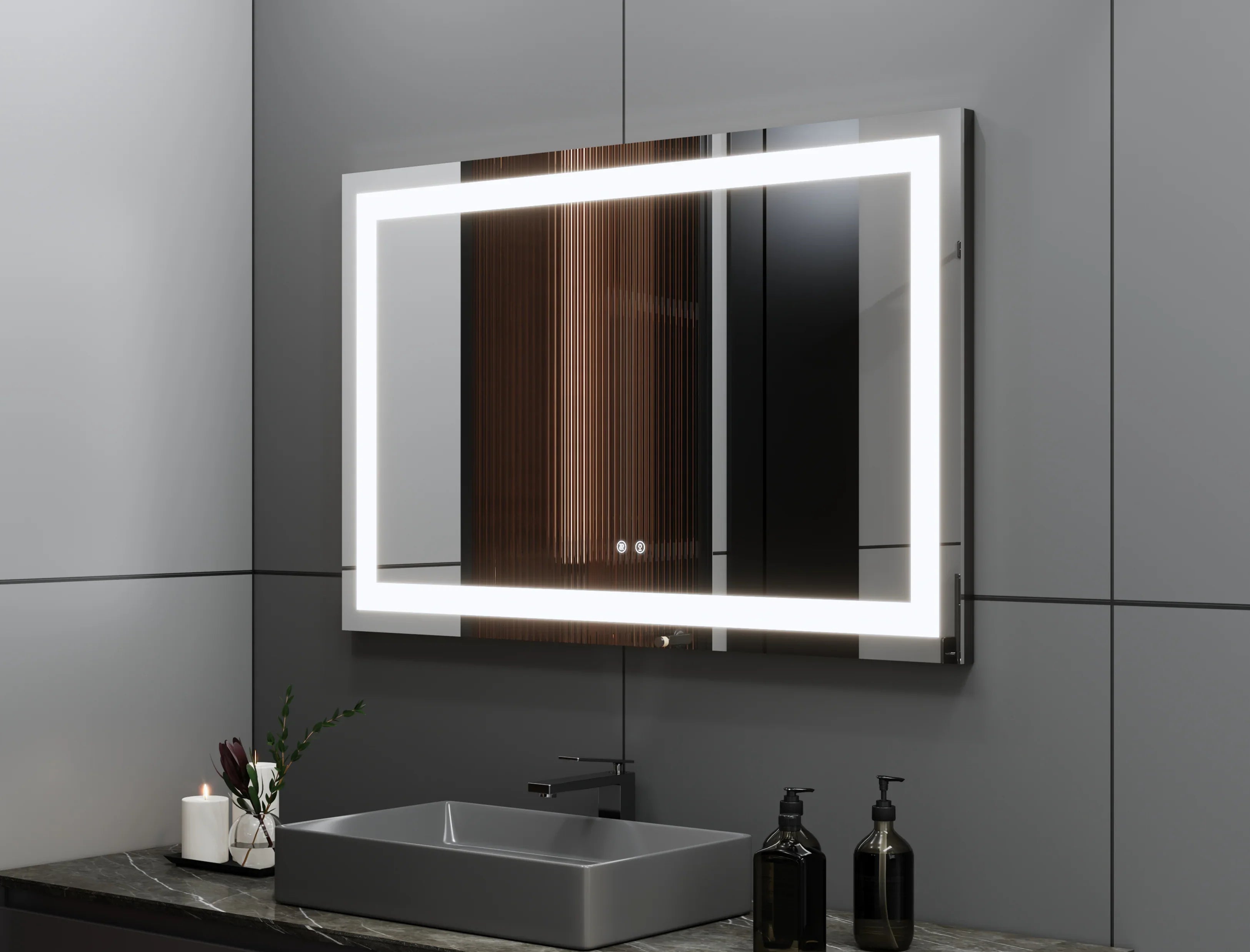 Miroir DEL 40po avec Éclairage Givré Quatre Côtés et Affichage Intelligent