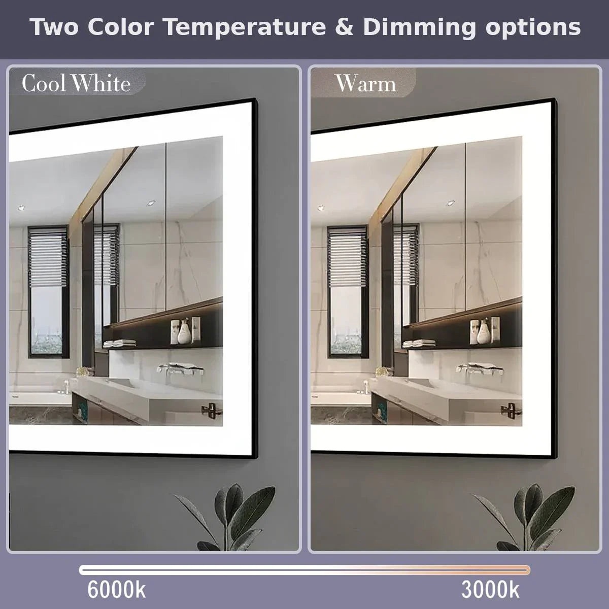 42" x 29.5" LED Bathroom Mirror with Matte Black Frame & Frosted Edge Glow