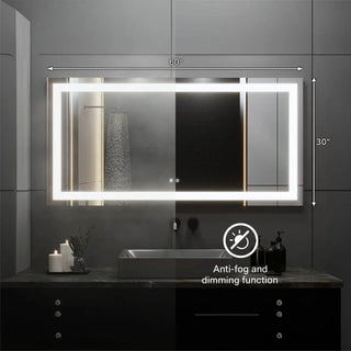 60" x 30" Professional LED Bathroom Mirror with Four-Sided Frost Lighting - Studio-Grade Anti-Fog Mirror with 5185 Lumens, 80+ CRI Color Accuracy, Touch Dimming Control & Advanced Light Guide Technology