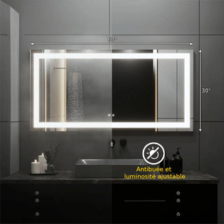 60" x 30" Professional LED Bathroom Mirror with Four-Sided Frost Lighting - Studio-Grade Anti-Fog Mirror with 5185 Lumens, 80+ CRI Color Accuracy, Touch Dimming Control & Advanced Light Guide Technology