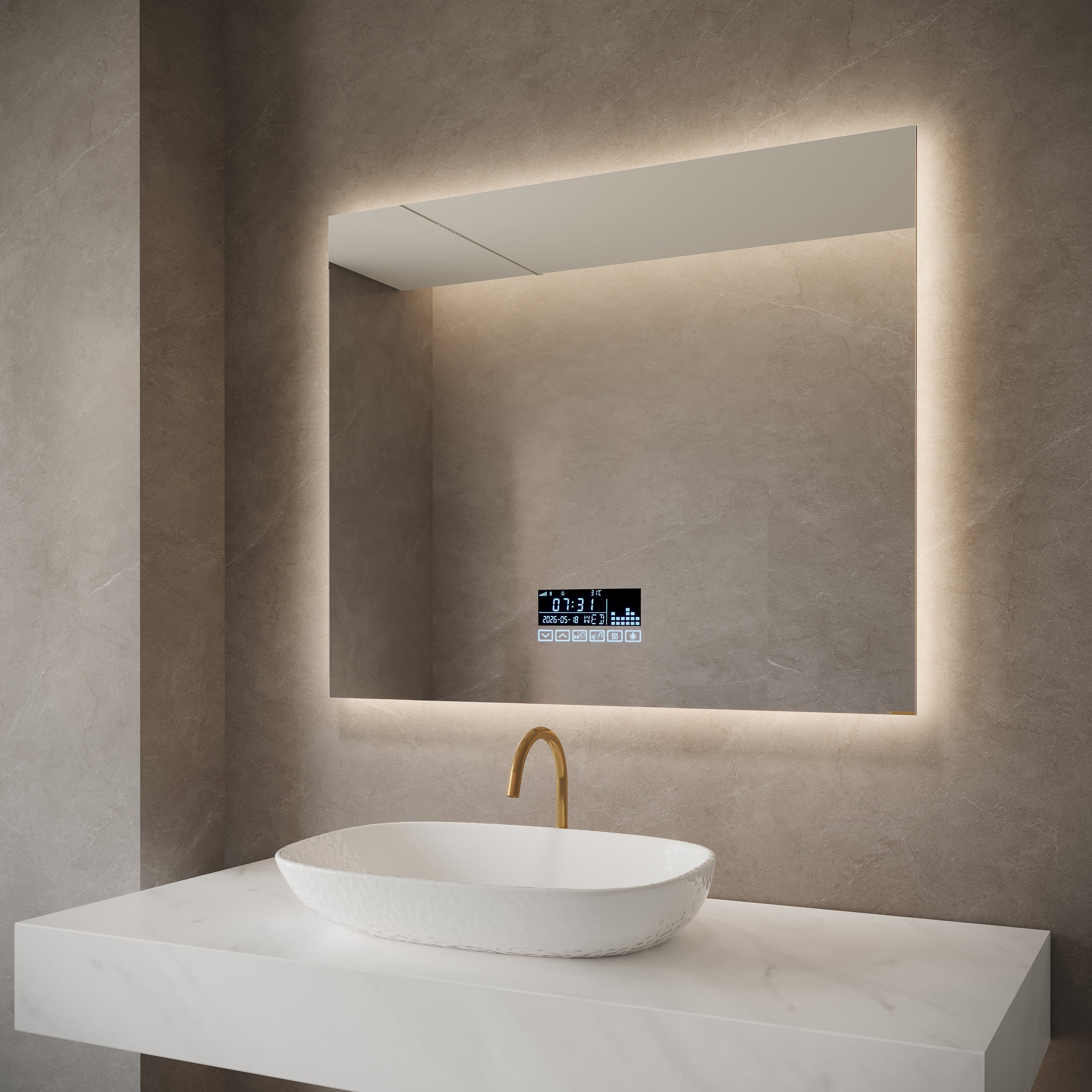 36" x 30" Smart LED Backlit Bathroom Mirror with Touch Screen Display & Bluetooth Speakers