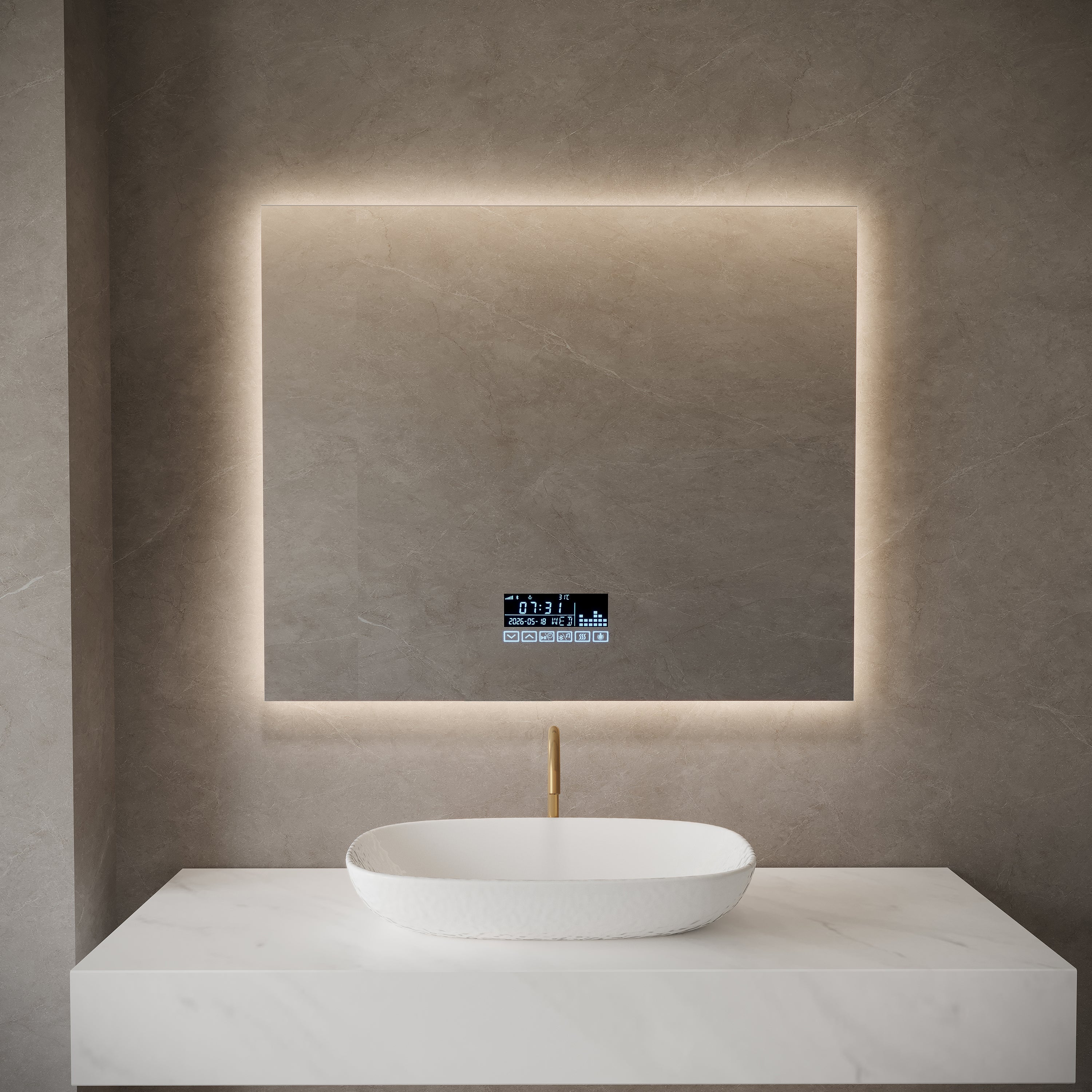 36" x 30" Smart LED Backlit Bathroom Mirror with Touch Screen Display & Bluetooth Speakers