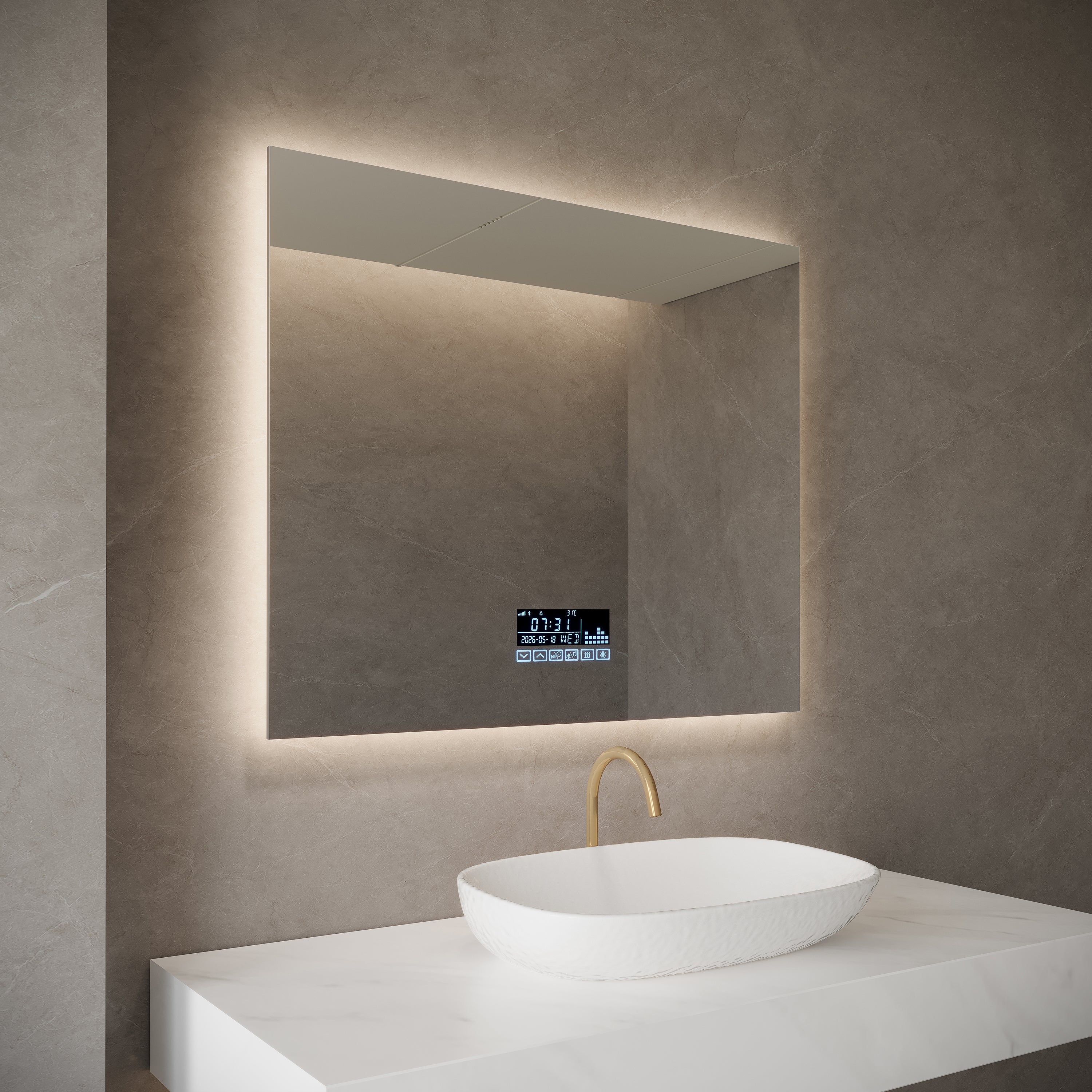 36" x 30" Smart LED Backlit Bathroom Mirror with Touch Screen Display & Bluetooth Speakers
