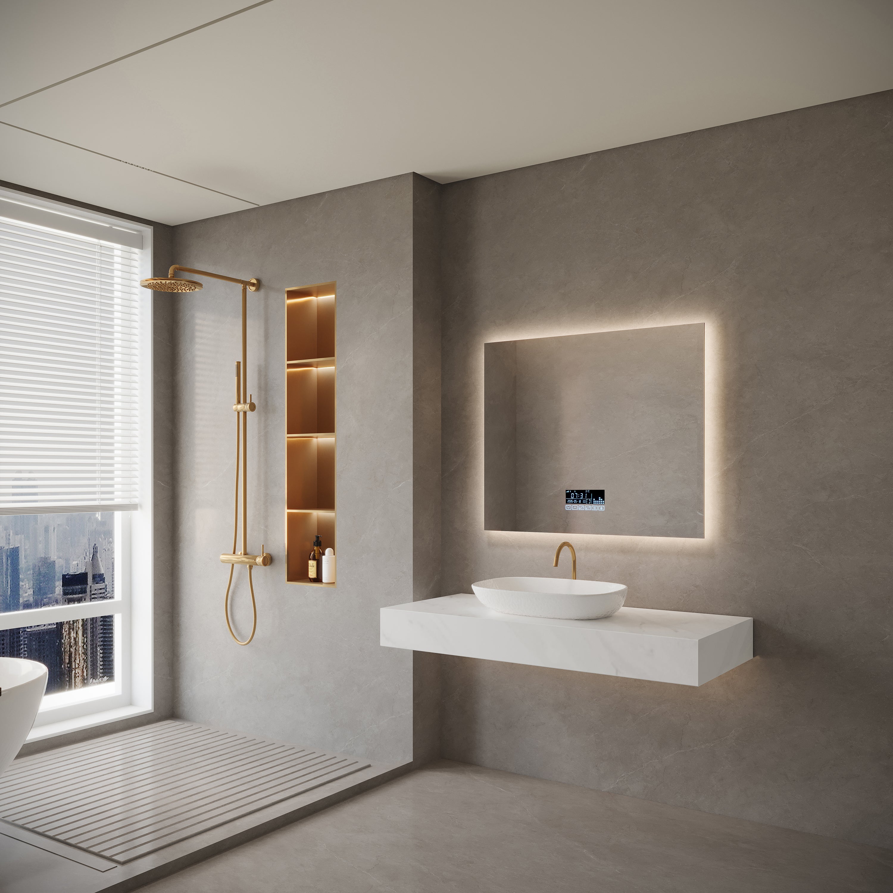36" x 30" Smart LED Backlit Bathroom Mirror with Touch Screen Display & Bluetooth Speakers