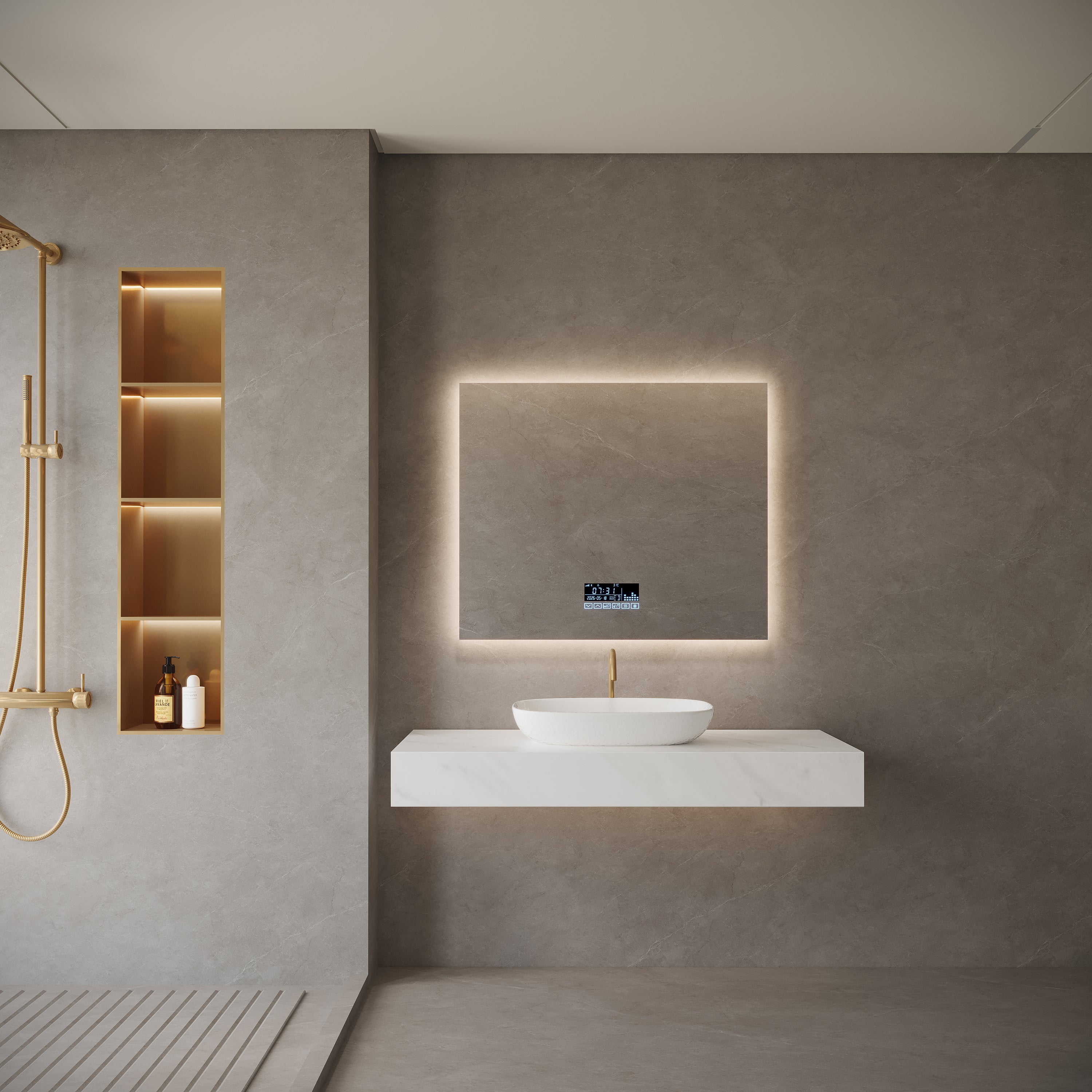 36" x 30" Smart LED Backlit Bathroom Mirror with Touch Screen Display & Bluetooth Speakers