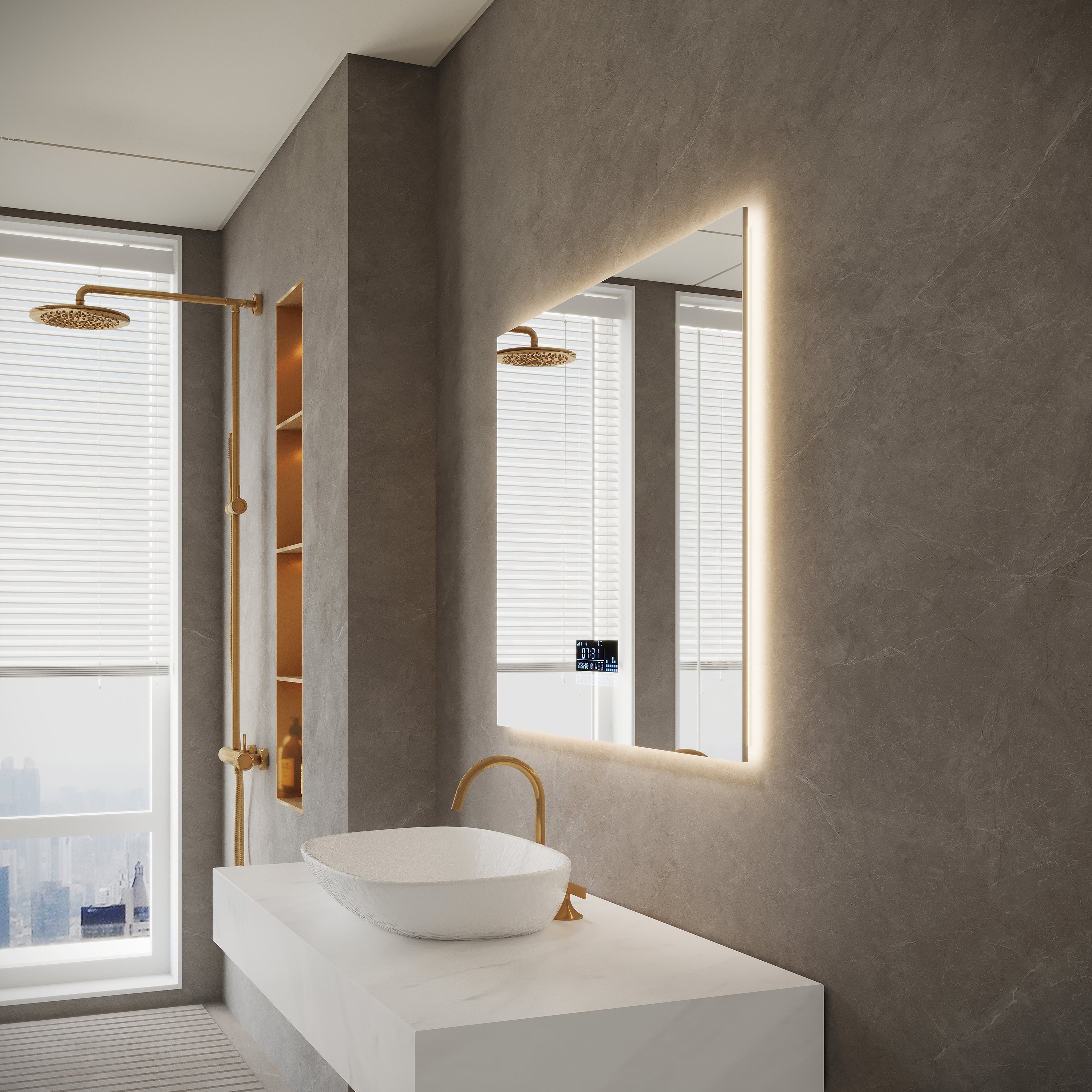 36" x 30" Smart LED Backlit Bathroom Mirror with Touch Screen Display & Bluetooth Speakers