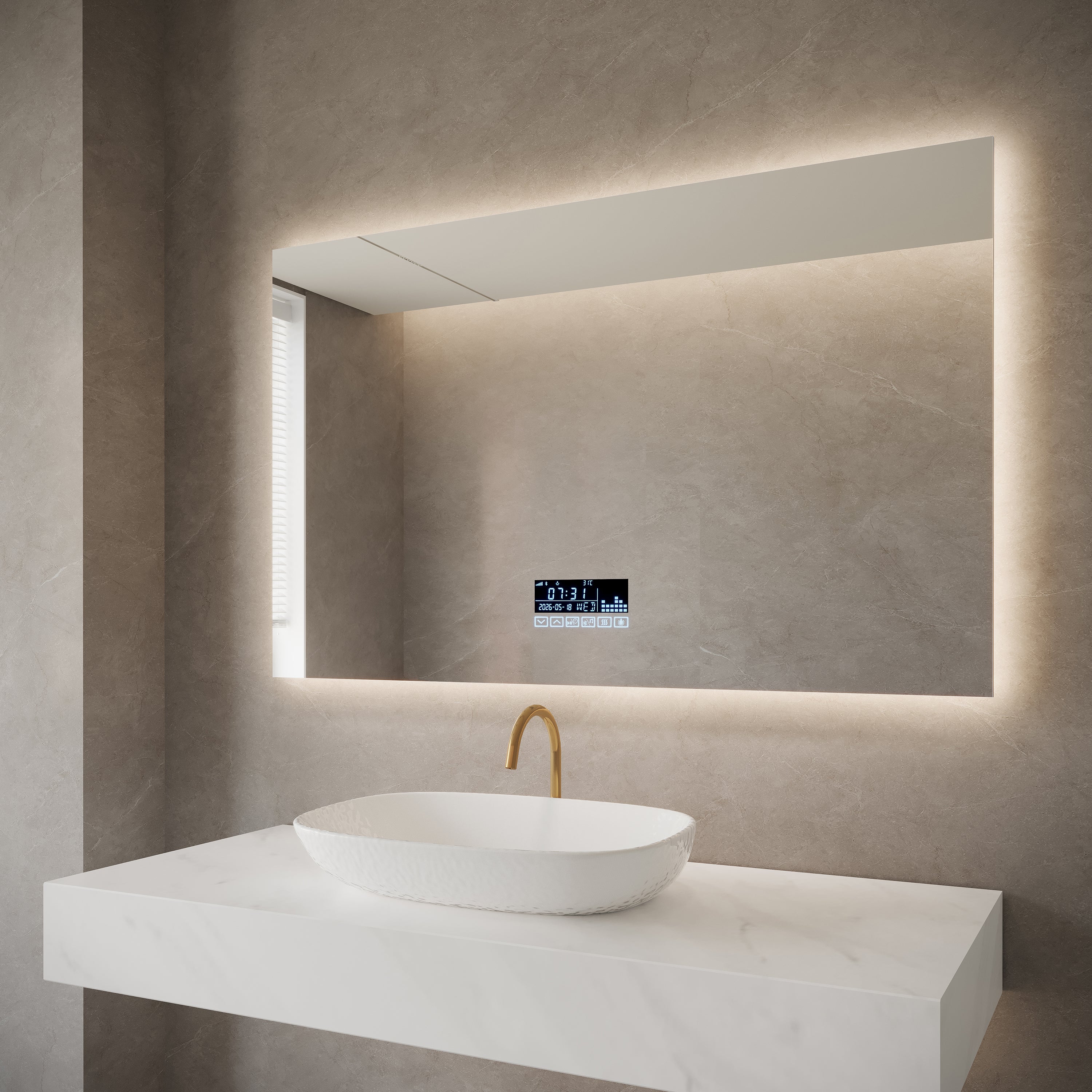48" x 30" Smart LED Backlit Bathroom Mirror with Bluetooth Speakers & Anti-Fog