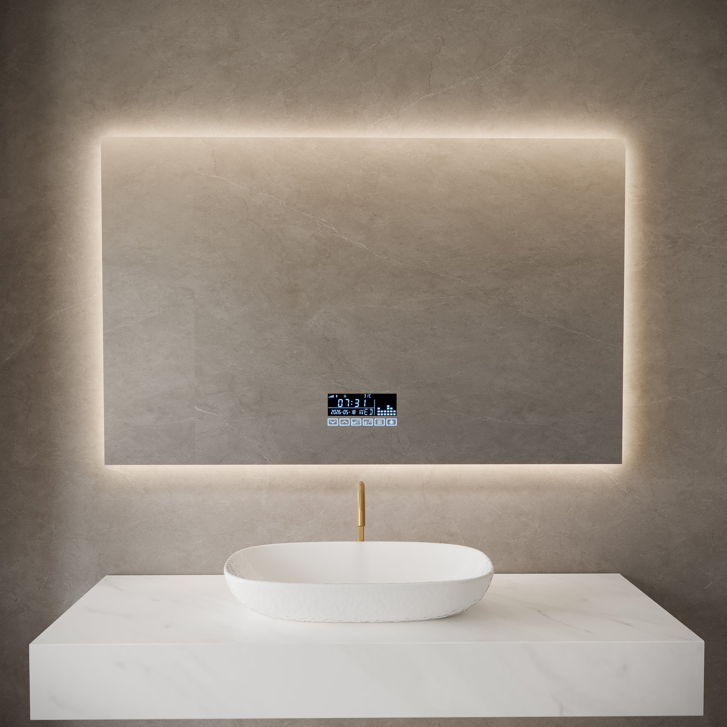 48" x 30" Smart LED Backlit Bathroom Mirror with Bluetooth Speakers & Anti-Fog