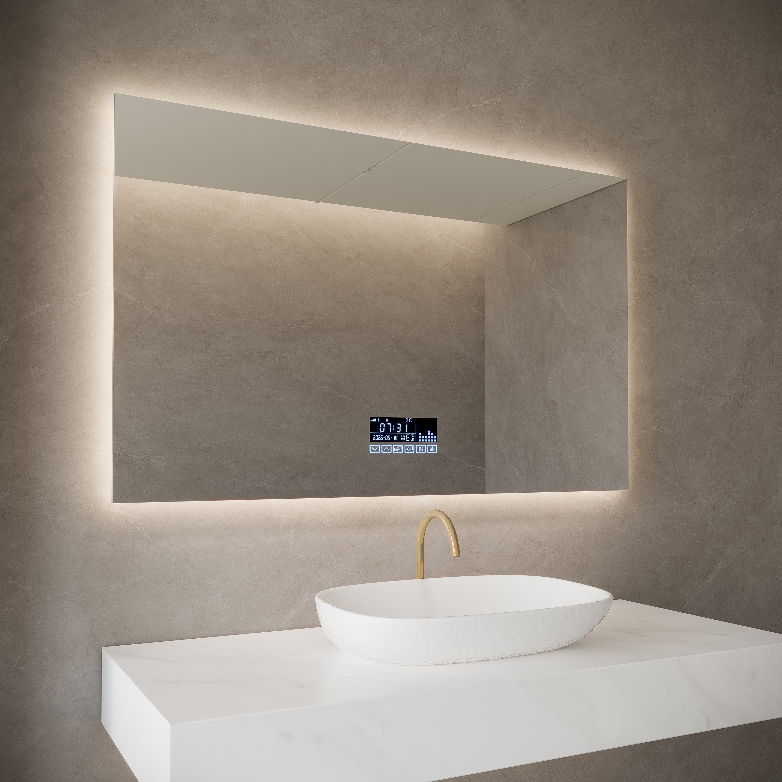 48" x 30" Smart LED Backlit Bathroom Mirror with Bluetooth Speakers & Anti-Fog