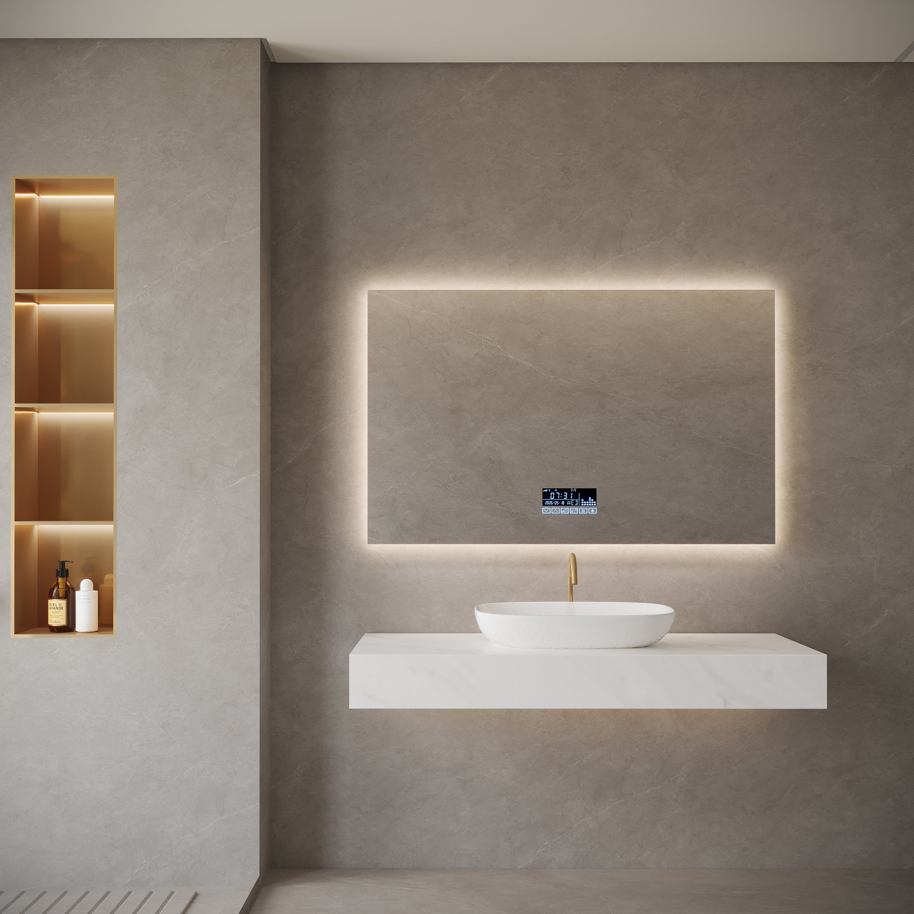 48" x 30" Smart LED Backlit Bathroom Mirror with Bluetooth Speakers & Anti-Fog