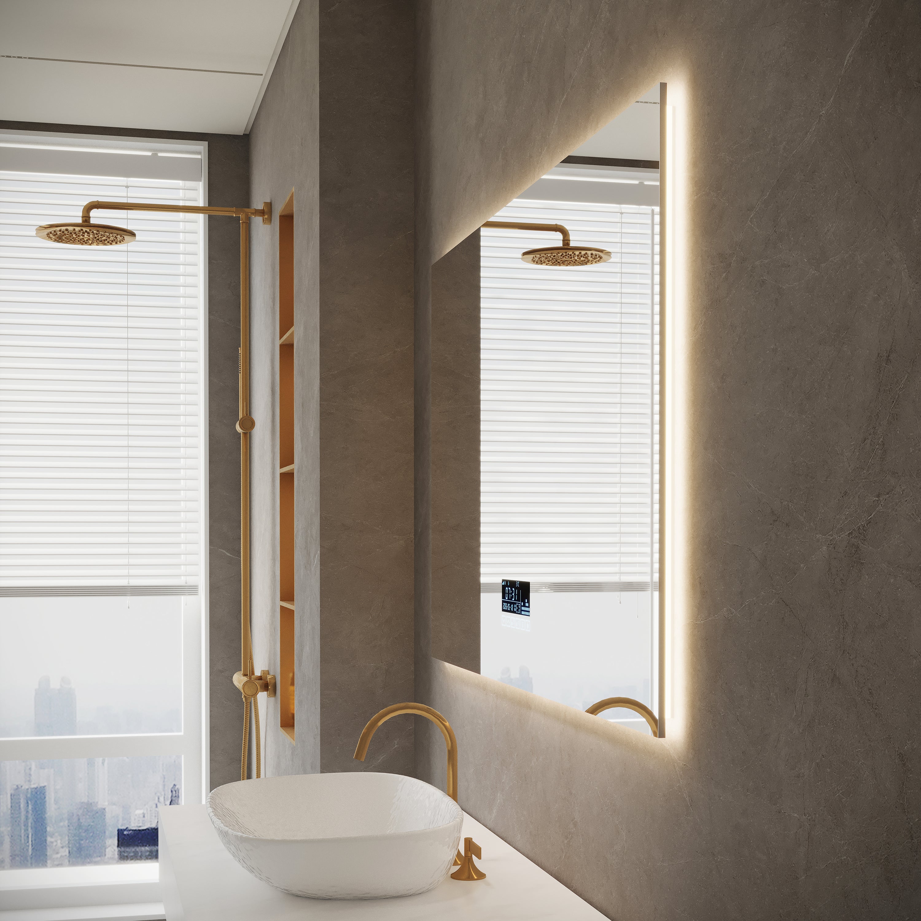 48" x 30" Smart LED Backlit Bathroom Mirror with Bluetooth Speakers & Anti-Fog