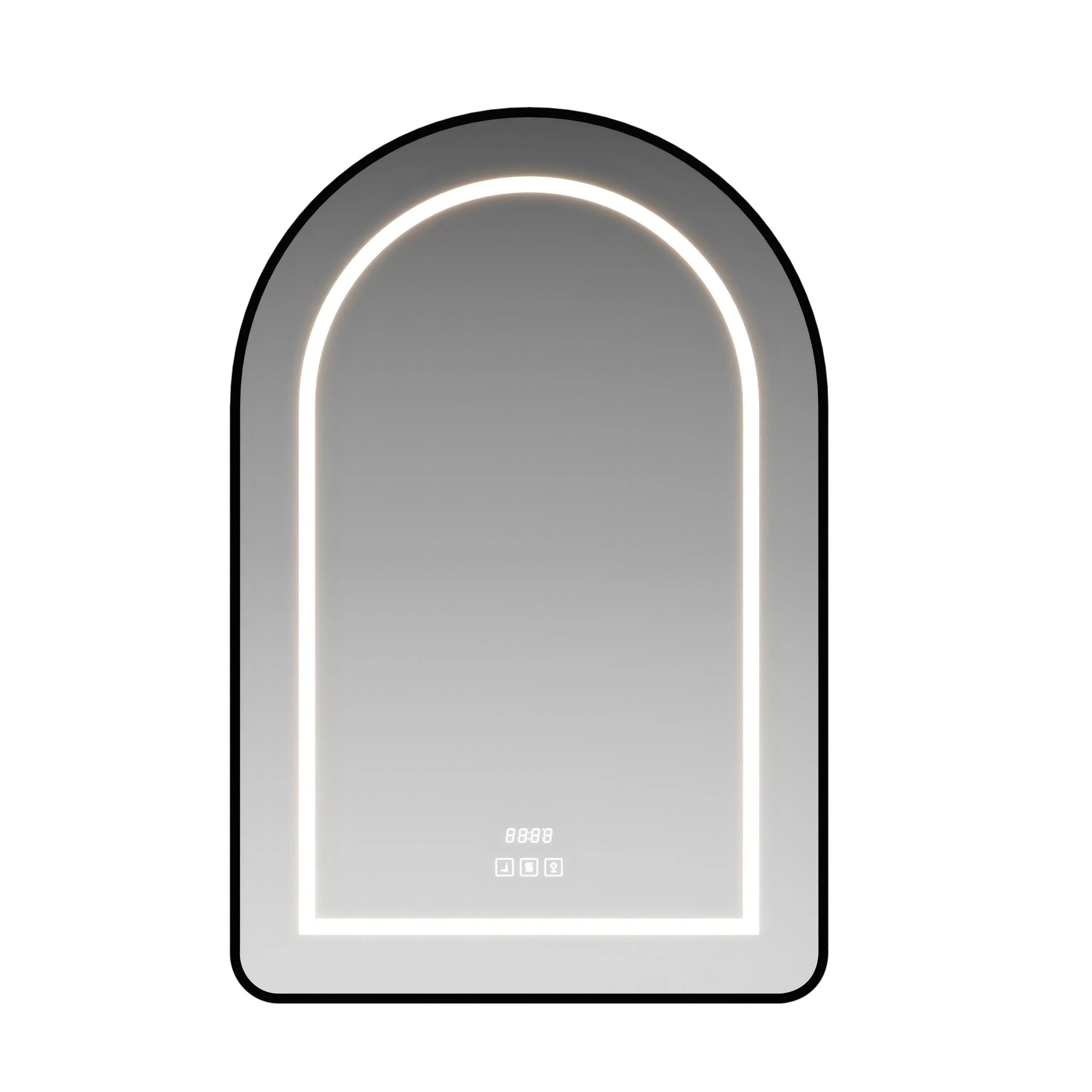 Armoire à Pharmacie de Salle de Bain DEL Arqué 24 po x 36 po avec Cadre d'Aluminium Noir Mat - Miroir Intelligent Anti-Buée avec 3 Températures de Couleur (3000K-6000K), Miroir Latéral Amovible et Options de Montage Double