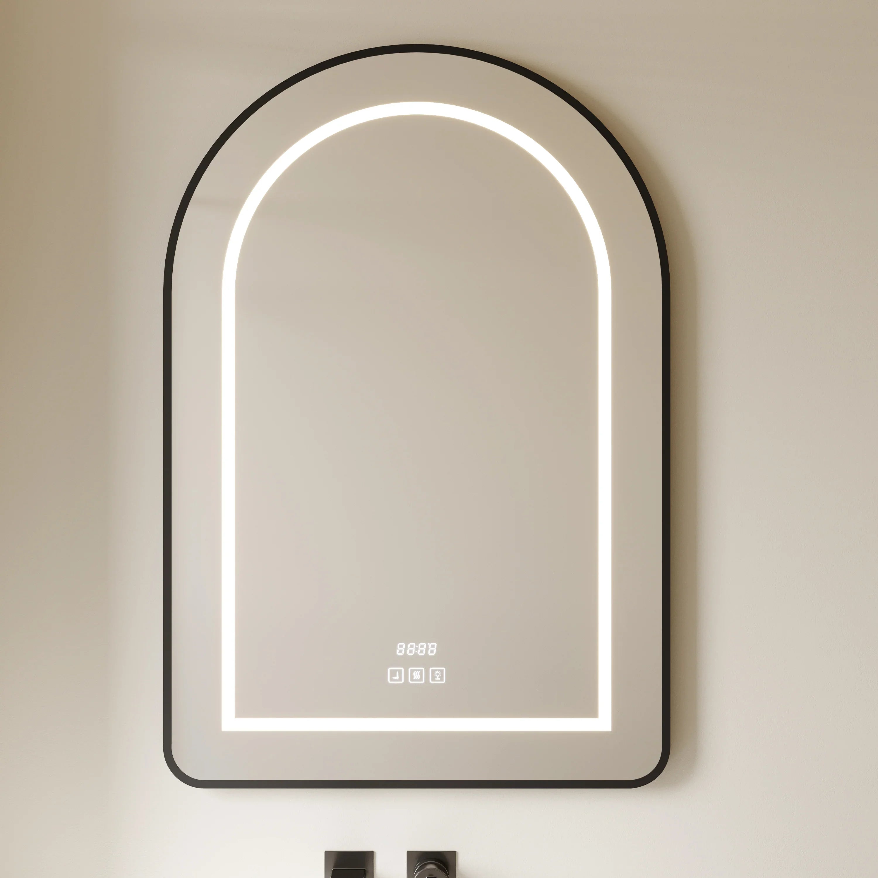 Armoire à Pharmacie de Salle de Bain DEL Arqué 24 po x 36 po avec Cadre d'Aluminium Noir Mat - Miroir Intelligent Anti-Buée avec 3 Températures de Couleur (3000K-6000K), Miroir Latéral Amovible et Options de Montage Double