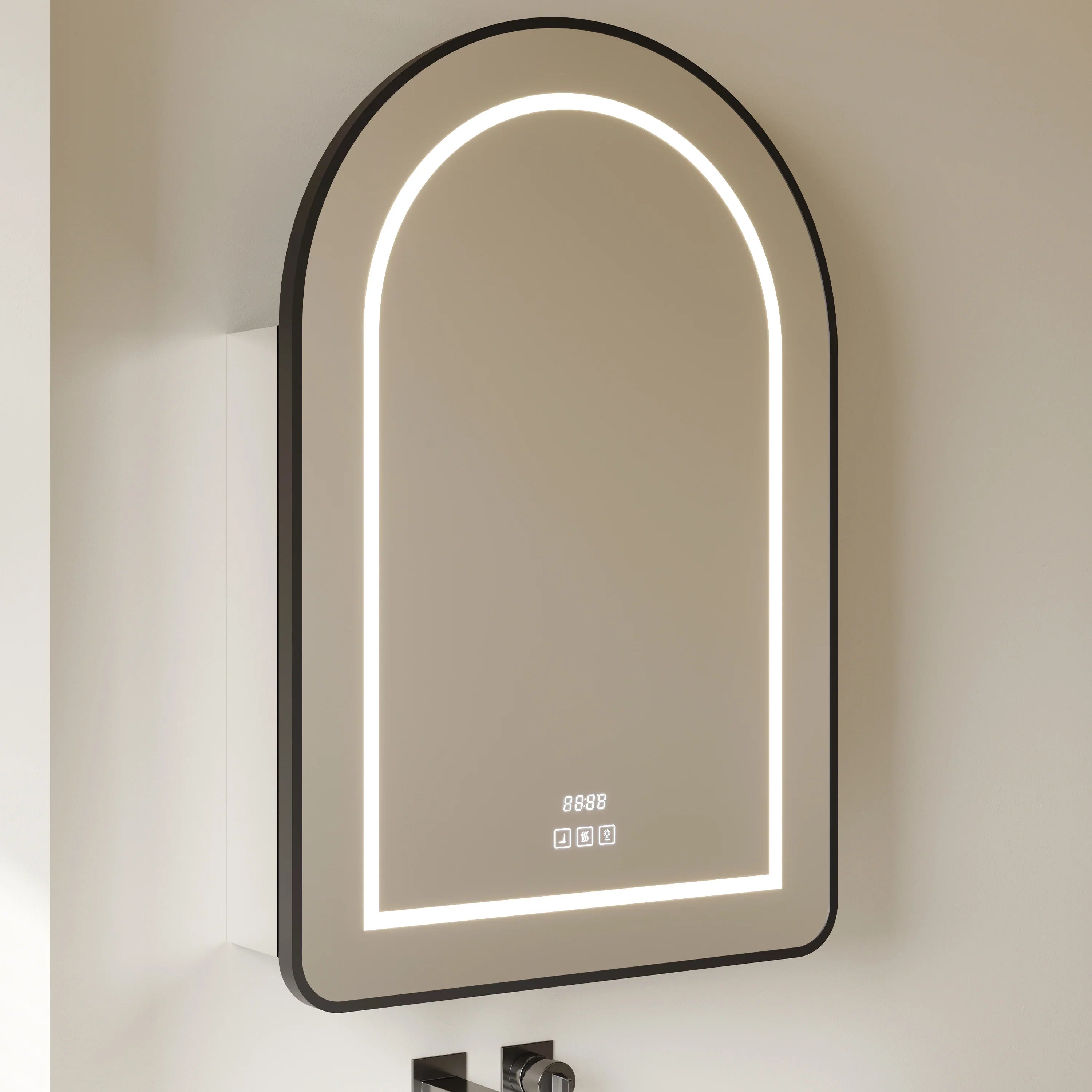 24" x 36" Arched LED Medicine Cabinet with Matte Black Aluminum Frame