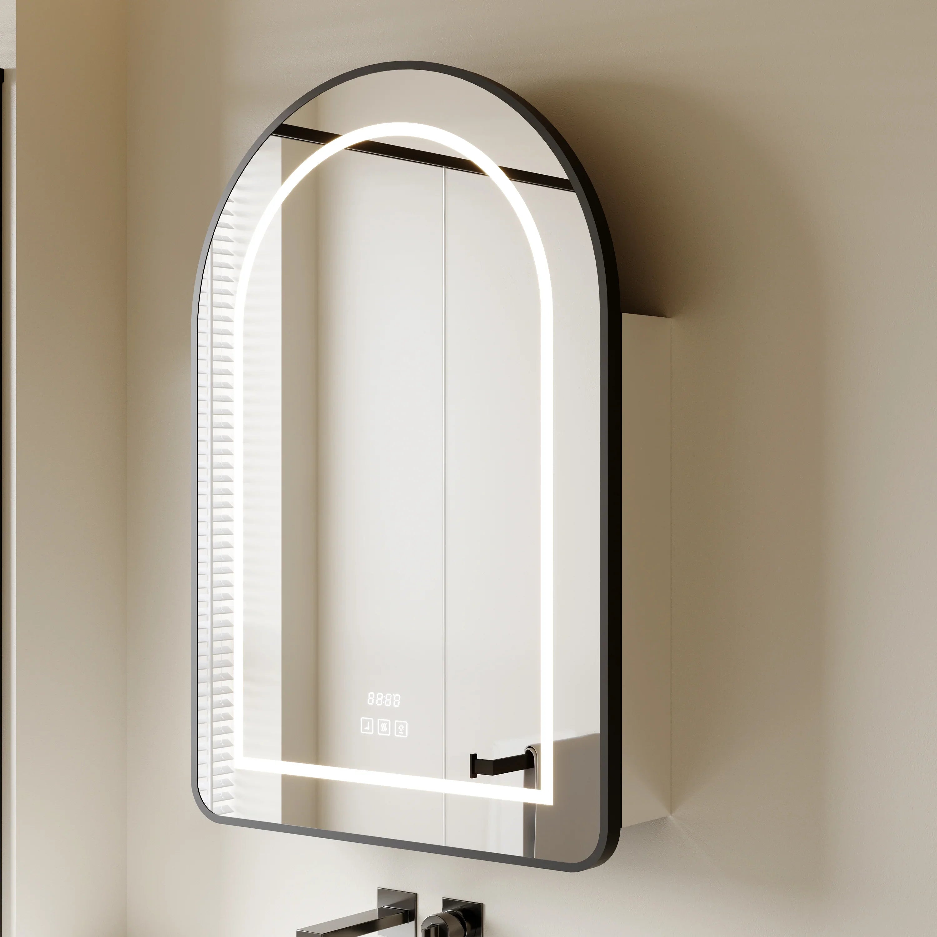 24" x 36" Arched LED Medicine Cabinet with Matte Black Aluminum Frame