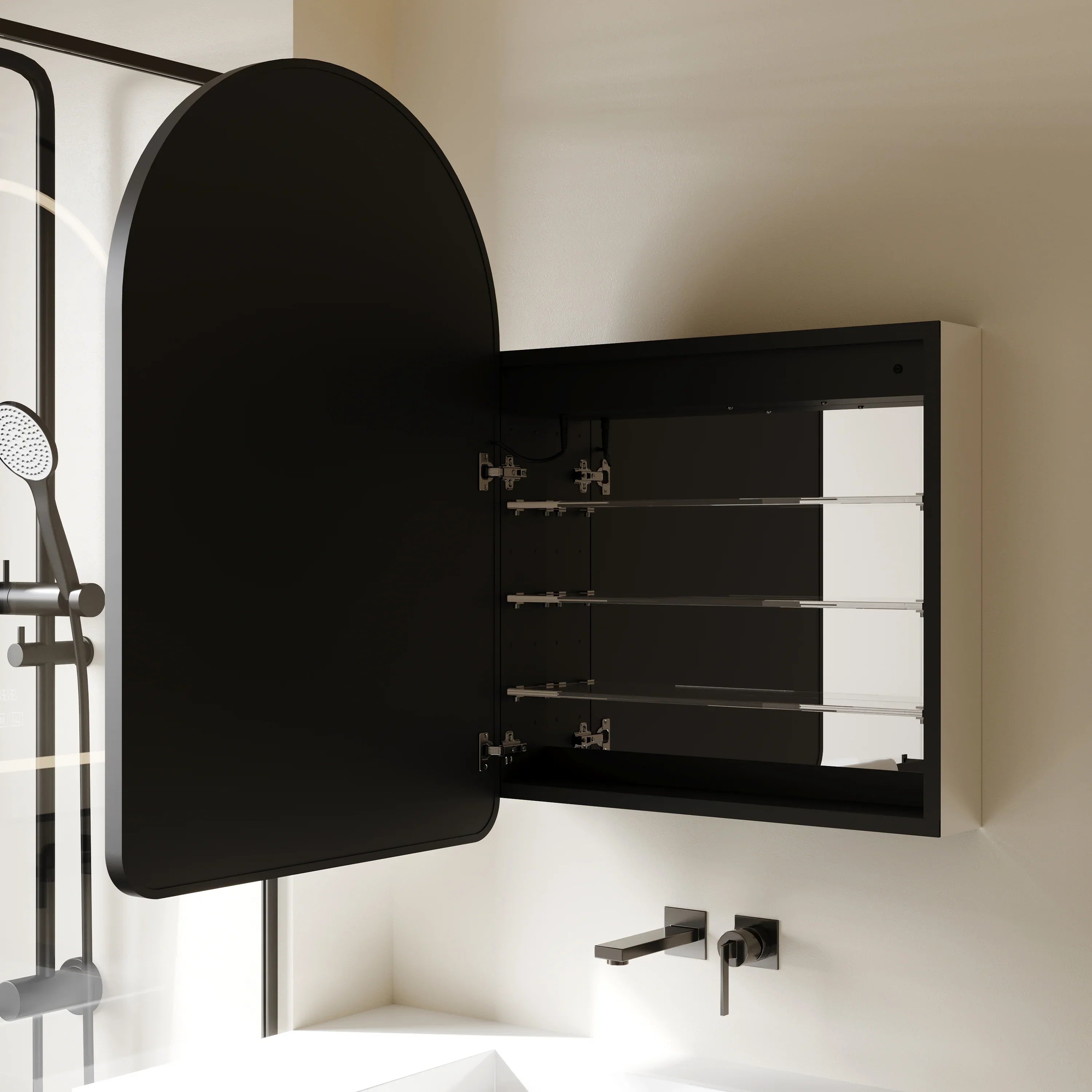 24" x 36" Arched LED Medicine Cabinet with Matte Black Aluminum Frame