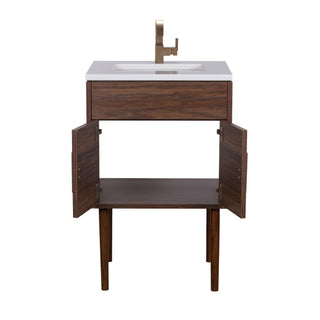 24" Brown Freestanding Bathroom Vanity with White Acrylic Countertop : Garland - Golden Elite Deco