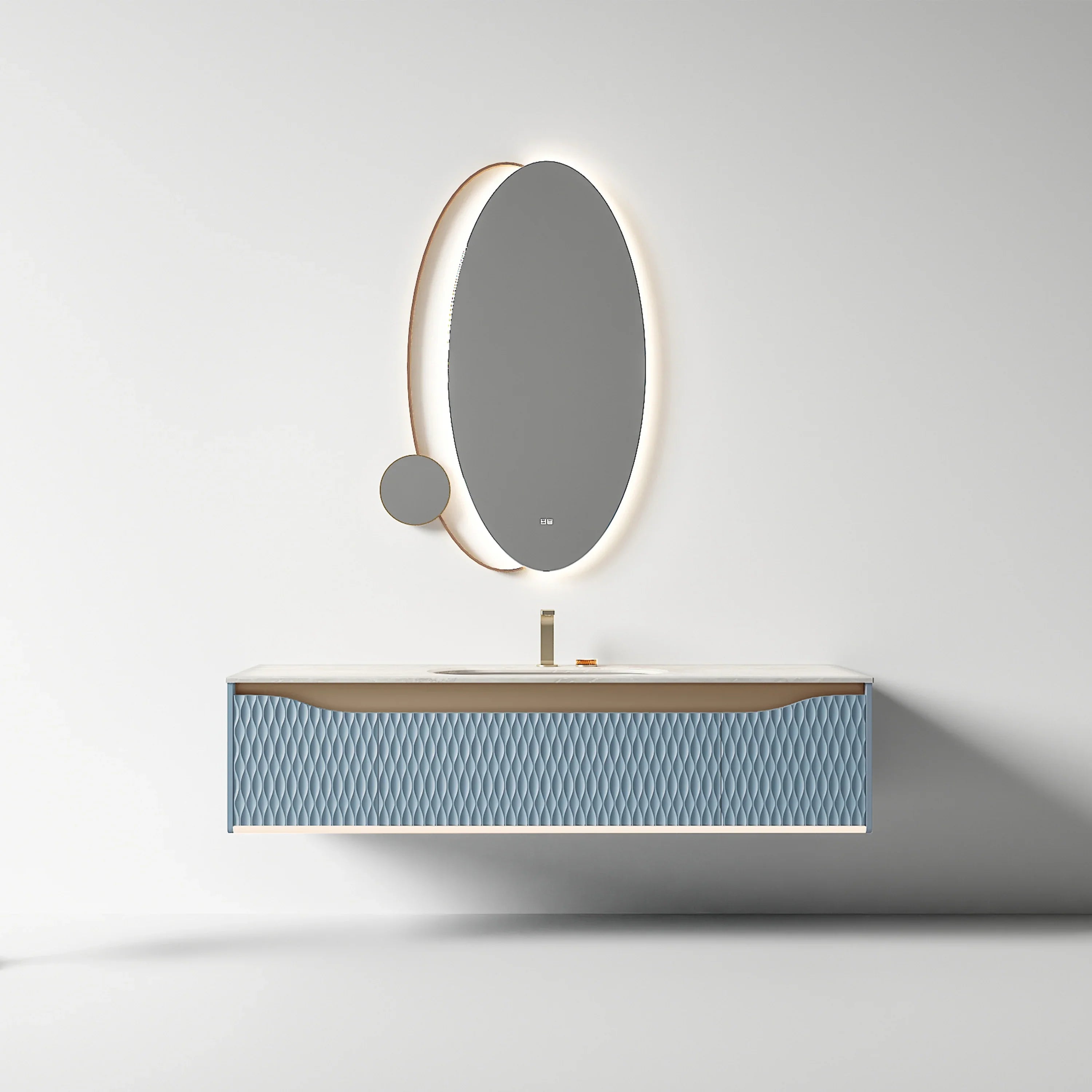 Miroir DEL Ovale 30,7po x 51,2po avec Cadre en Acier Inoxydable et Technologie Antibuée