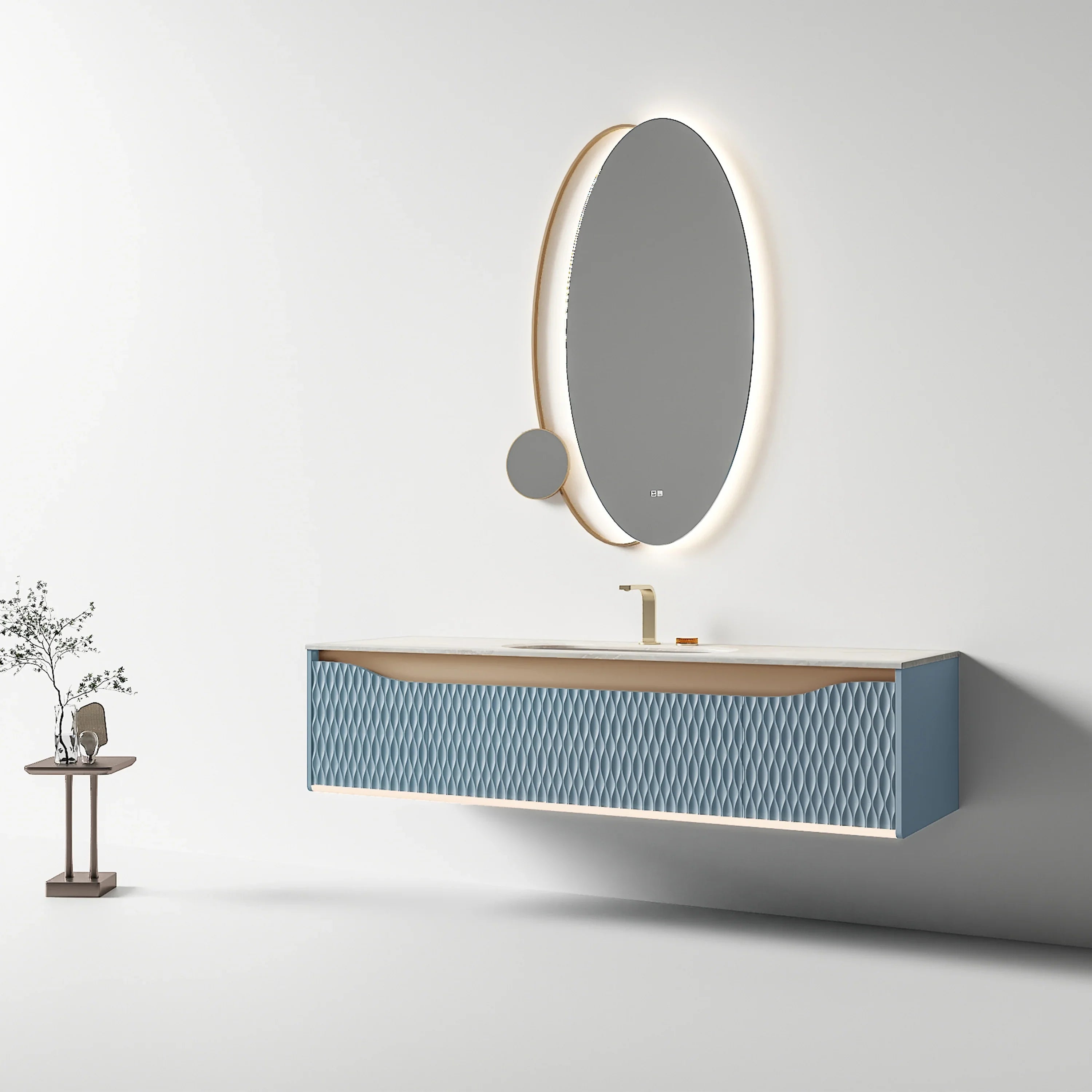 Miroir DEL Ovale 30,7po x 51,2po avec Cadre en Acier Inoxydable et Technologie Antibuée