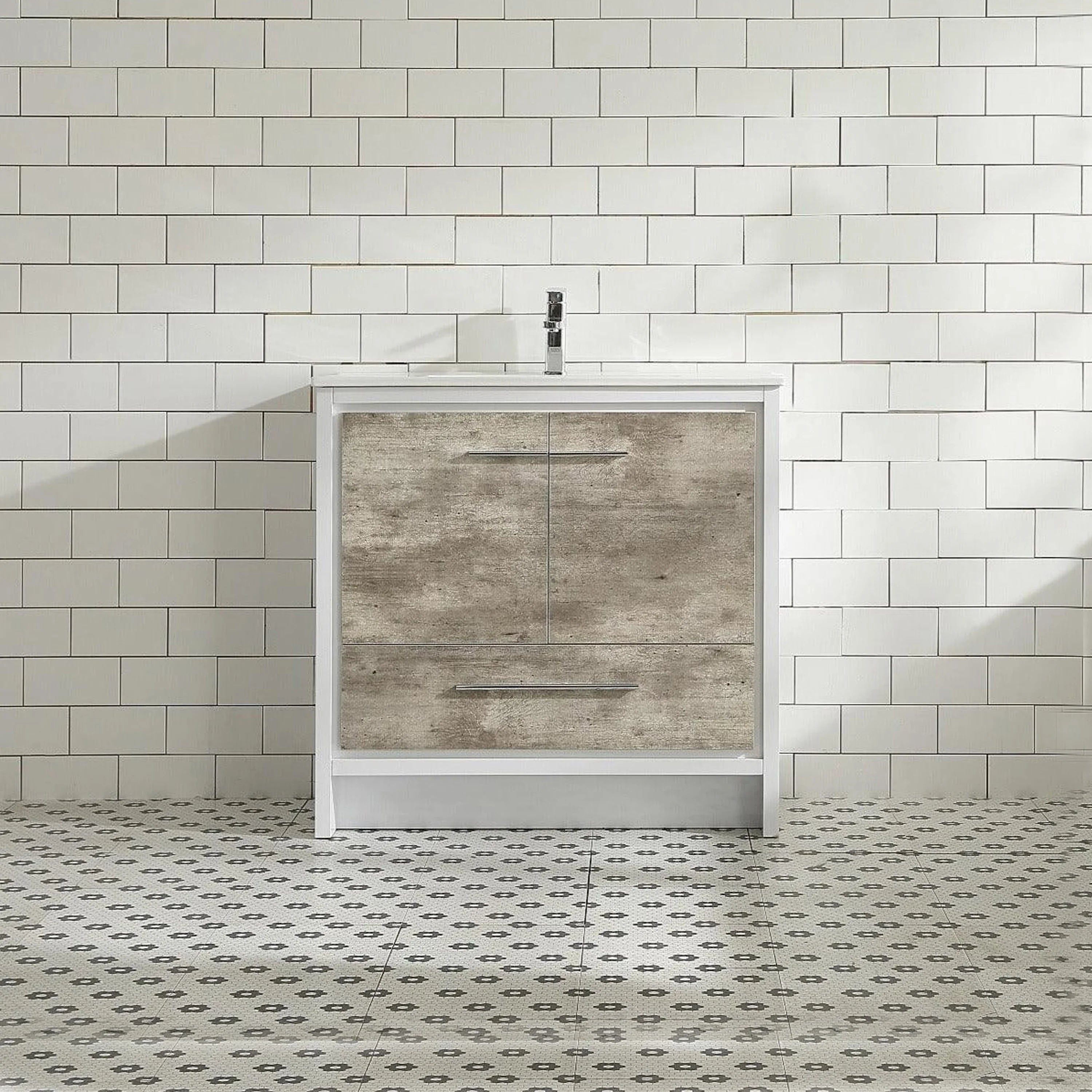 36" Ash Freestanding Bathroom Vanity with White Ceramic Countertop