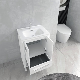 24" Glossy White Freestanding Single Sink Bathroom Vanity with White Ceramic Countertop