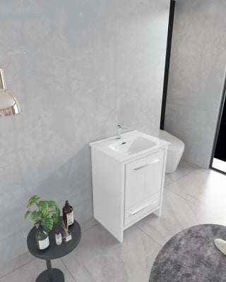 Meuble-Lavabo Autoportant 24po Blanc Mat avec Comptoir de Céramique Blanc