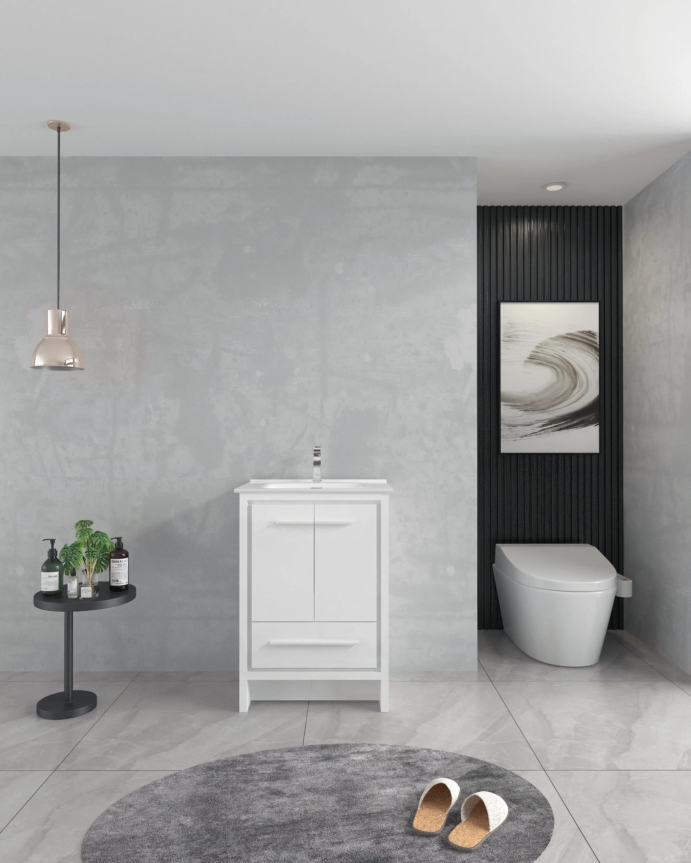 24" Matte White Freestanding Single Sink Bathroom Vanity with White Ceramic Countertop