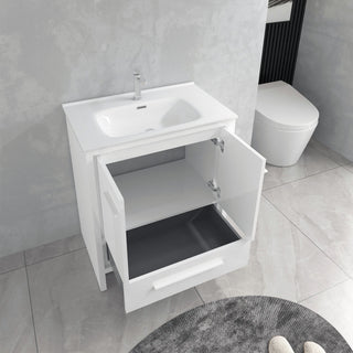 Meuble-Lavabo Autoportant 30po Blanc Brillant avec Comptoir de Céramique Blanc