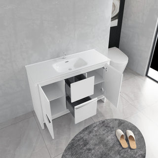 48" Matte White Freestanding Vanity with countertop Ceramic Sink Matte White and Chrome Handles Melanie Collection