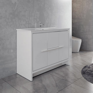48" Matte White Freestanding Vanity with countertop Ceramic Sink Matte White and Chrome Handles Melanie Collection
