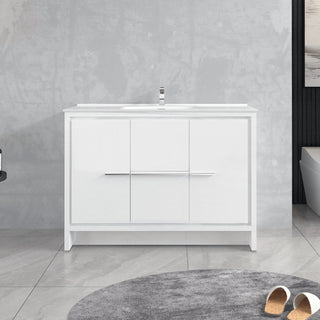 48" Matte White Freestanding Vanity with countertop Ceramic Sink Matte White and Chrome Handles Melanie Collection