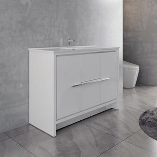 Meuble-Lavabo Autoportant 48po Blanc Brillant avec Comptoir de Polymarbre Blanc