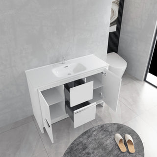 48" Glossy White Freestanding Single Sink Bathroom Vanity with White Polymarble Countertop