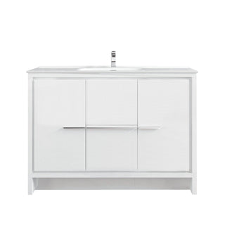 48" Glossy White Freestanding Single Sink Bathroom Vanity with White Polymarble Countertop