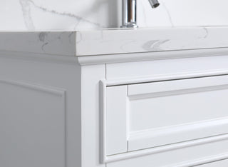 36" White Freestanding Single Sink Bathroom Vanity with Calcutta Quartz Countertop - Golden Elite Deco