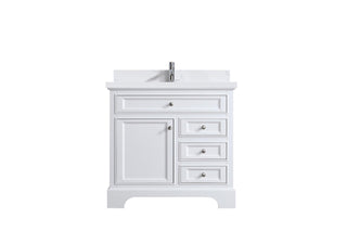 36" White Freestanding Single Sink Bathroom Vanity with Engineered Calcutta Marble Countertop - Golden Elite Deco