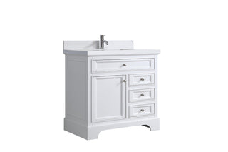 36" White Freestanding Single Sink Bathroom Vanity with Engineered Calcutta Marble Countertop - Golden Elite Deco