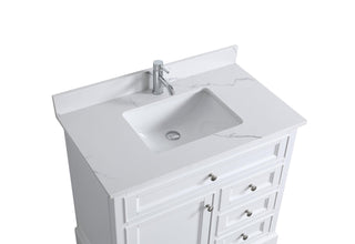 36" White Freestanding Single Sink Bathroom Vanity with Engineered Calcutta Marble Countertop - Golden Elite Deco