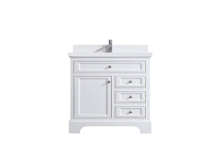 36" White Freestanding Single Sink Bathroom Vanity with Snow White Countertop - Golden Elite Deco