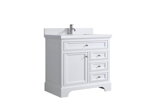 36" White Freestanding Single Sink Bathroom Vanity with Snow White Countertop - Golden Elite Deco