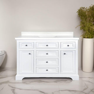 48" White Freestanding Single Sink Bathroom Vanity with Snow White Quartz Countertop - Golden Elite Deco