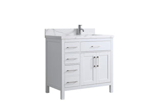 36" White Freestanding Single Sink Bathroom Vanity with Calcutta Quartz Countertop