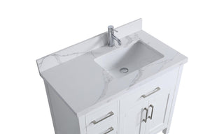 36" White Freestanding Single Sink Bathroom Vanity with Calcutta Quartz Countertop