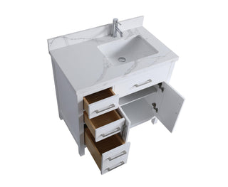 36" White Freestanding Single Sink Bathroom Vanity with Calcutta Quartz Countertop