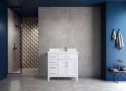 Meuble-Lavabo Autoportant 36po Blanc avec Comptoir de Marbre Ingénierie Calcutta